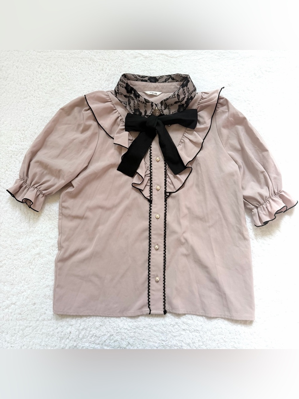 Majoretty Blouse Jirai Kei Ryosan Lolita Bow Lace Tops Japan Idol Short Sleeve M